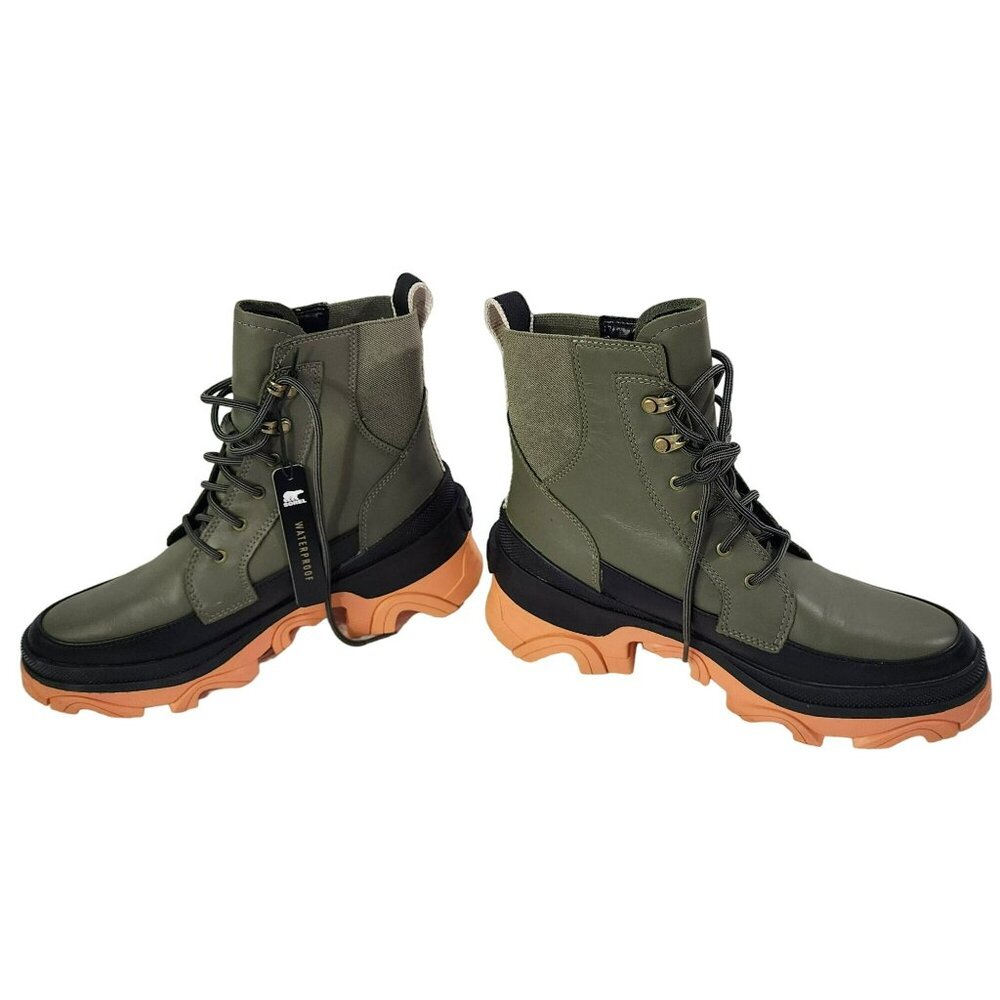Free People Movement X SOREL Brex Leather Waterproof Boot SZ 8 Green Black Coral